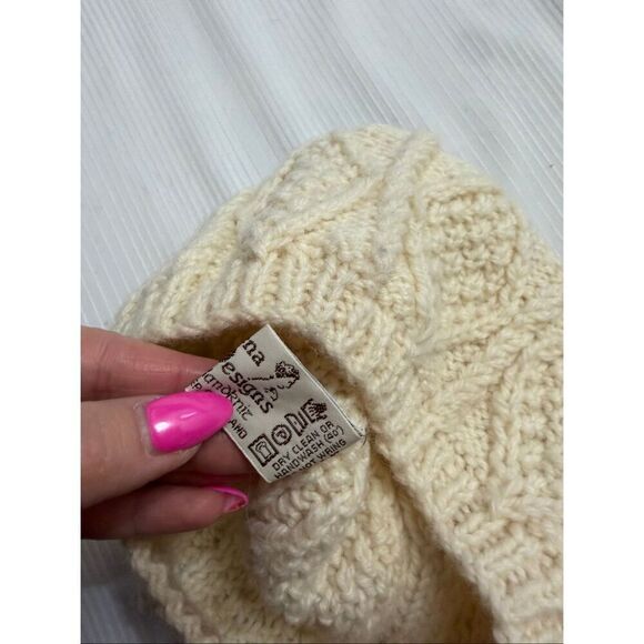 Athena Designs Vintage Irish Handknit Cream Wool Beanie Hat One Size Fits All main image 5